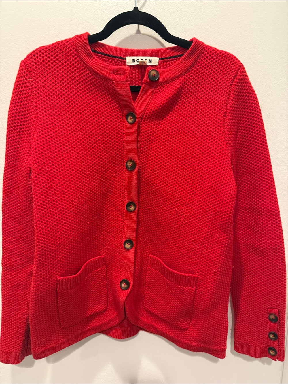 Boden Red Textured Button-Front Women's Cardigan